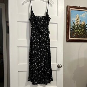 H&M Navy and White Spaghetti Strap Wrap Midi Sundress